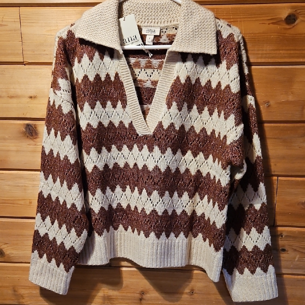 NEW With Tags! | A.N.A.| Brown & Cream Knit Sweater| Size: Medium | Soft Knit
